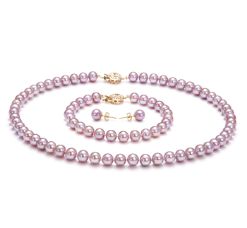 6-6.5mm AAAA Quality Freshwater Cultured Pearl Set in Lavender 6-6.5mm AAAA Quality Freshwater Cultured Pearl Set in Lavender