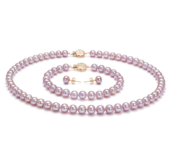 6-6.5mm AAA Quality Freshwater Cultured Pearl Set in Lavender 6-6.5mm AAA Quality Freshwater Cultured Pearl Set in Lavender