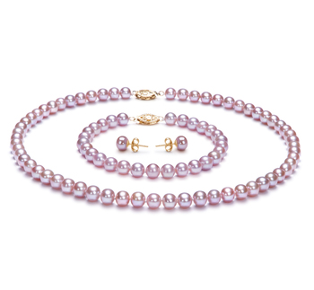 6-6.5mm AA Quality Freshwater Cultured Pearl Set in Lavender 6-6.5mm AA Quality Freshwater Cultured Pearl Set in Lavender