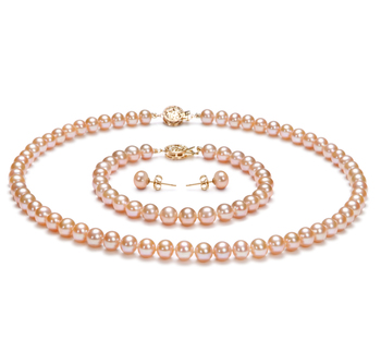 6-7mm AAA Quality Freshwater Cultured Pearl Set in Pink 6-7mm AAA Quality Freshwater Cultured Pearl Set in Pink