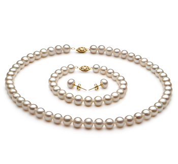 7.5-8.5mm AA Quality Freshwater Cultured Pearl Set in White 7.5-8.5mm AA Quality Freshwater Cultured Pearl Set in White