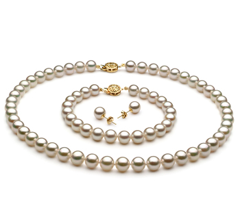 7.5-8mm AAA Quality Japanese Akoya Cultured Pearl Set in White