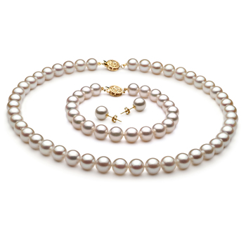 8-9mm AA Quality Japanese Akoya Cultured Pearl Set in White 8-9mm AA Quality Japanese Akoya Cultured Pearl Set in White