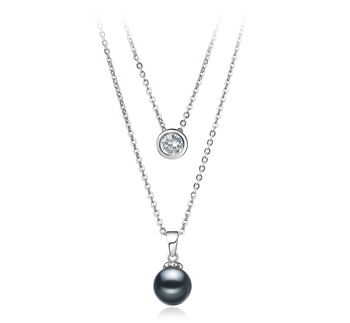 Single Black 7-8mm A Quality Freshwater 925 Sterling Silver Cultured Pearl Necklace