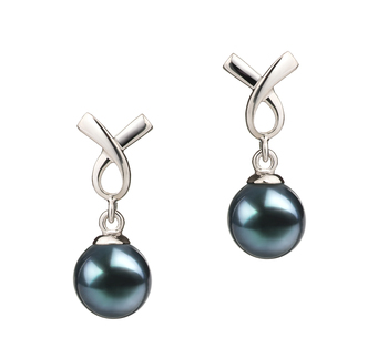 6-7mm AA Quality Japanese Akoya Cultured Pearl Earring Pair in Riley Black