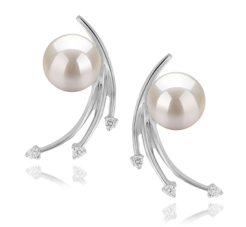 6-7mm AA Quality Japanese Akoya Cultured Pearl Earring Pair in Rosie White