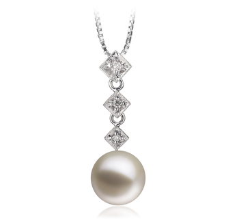 9-10mm AAAA Quality Freshwater Cultured Pearl Pendant in Rozene White