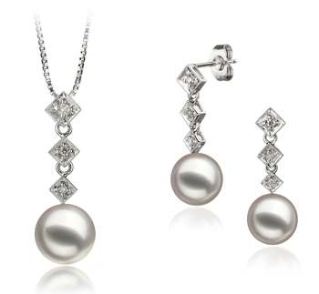 8-9mm AAA Quality Japanese Akoya Cultured Pearl Set in Rozene White 8-9mm AAA Quality Japanese Akoya Cultured Pearl Set in Rozene White