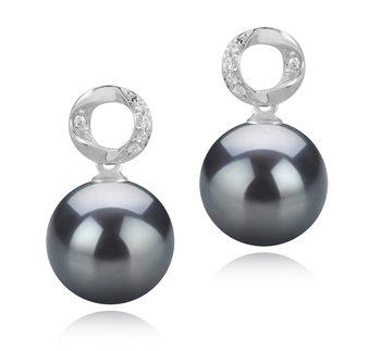 9-10mm AAA Quality Tahitian Cultured Pearl Earring Pair in Shellry Black 9-10mm AAA Quality Tahitian Cultured Pearl Earring Pair in Shellry Black