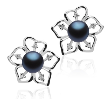 7-8mm AAAA Quality Freshwater Cultured Pearl Earring Pair in Sunflower Black 7-8mm AAAA Quality Freshwater Cultured Pearl Earring Pair in Sunflower Black