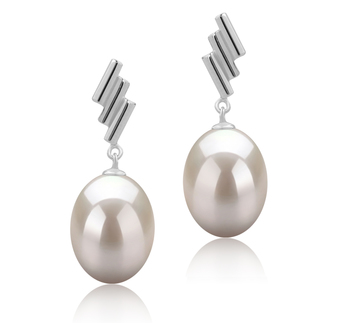 9-10mm AAA Quality Freshwater Cultured Pearl Earring Pair in Ursula White