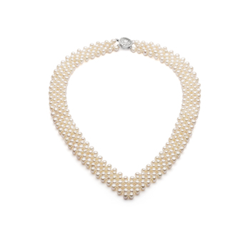 3-4mm AA Quality Freshwater Cultured Pearl Necklace in V-Neck White 3-4mm AA Quality Freshwater Cultured Pearl Necklace in V-Neck White