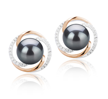 8-9mm AAAA Quality Freshwater Cultured Pearl Earring Pair in Zina Black 8-9mm AAAA Quality Freshwater Cultured Pearl Earring Pair in Zina Black