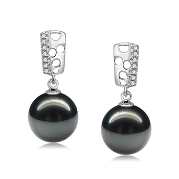 9-10mm AAA Quality Tahitian Cultured Pearl Earring Pair in Zuella Black 9-10mm AAA Quality Tahitian Cultured Pearl Earring Pair in Zuella Black